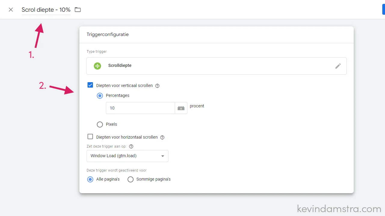 GTM - Instellingen voor de nieuwe trigger