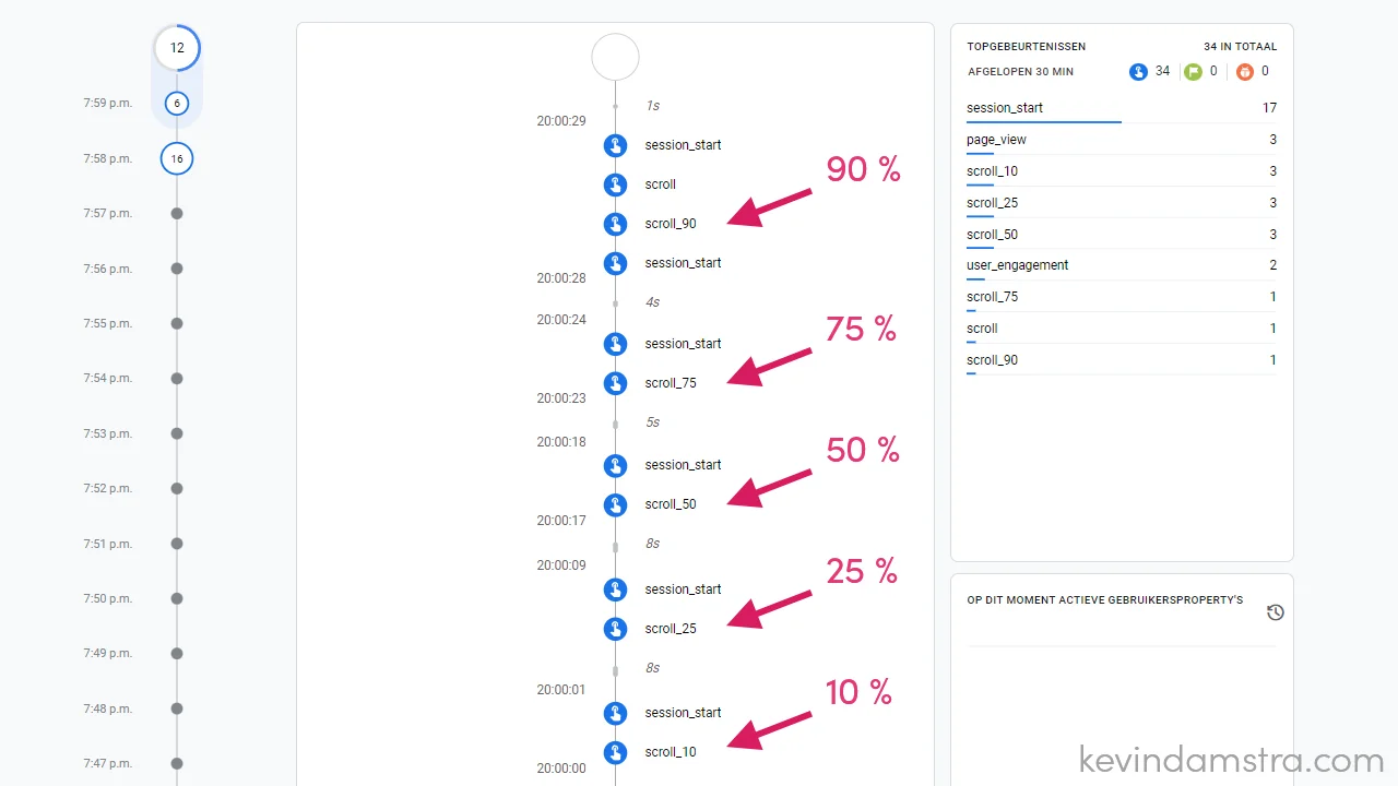 Google Analytics - Debug mode - Scrol beweging gemeten