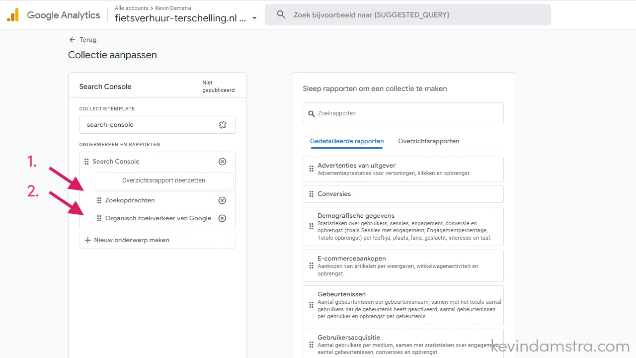 Google Analytics - Rapporten - Bibliotheek - Collectie aanpassen