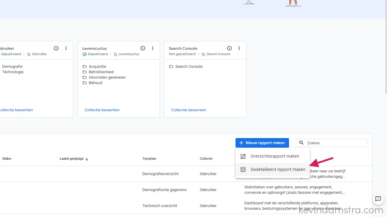 Google Analytics - Rapporten - Bibliotheek - Nieuw rapport maken