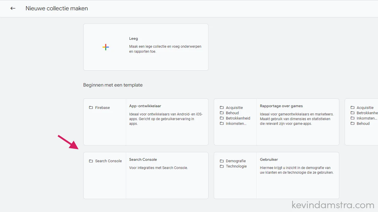 Google Analytics - Rapporten - Bibliotheek - Nieuwe collectie aanmaken - Search Console