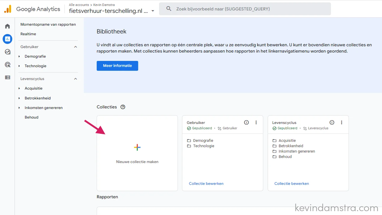 Google Analytics - Rapporten - Bibliotheek - Nieuwe collectie aanmaken