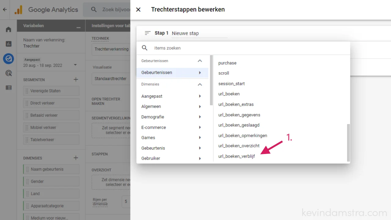 Google Analytics - Trechterstappen bewerken - Nieuwe stap - Notes