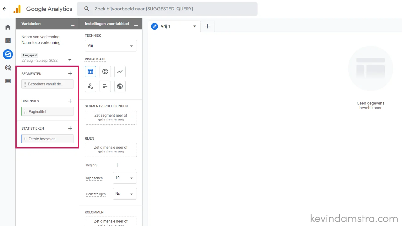 Google Analytics - Waar komen jouw bezoekers binnen - Verkenning - Alle variabelen ingevuld