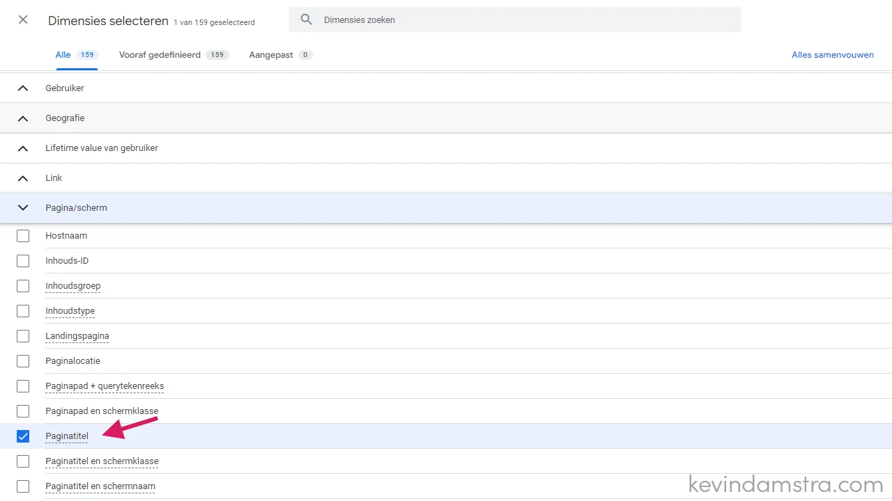 Google Analytics - Waar komen jouw bezoekers binnen - Verkenning - Dimensie selecteren