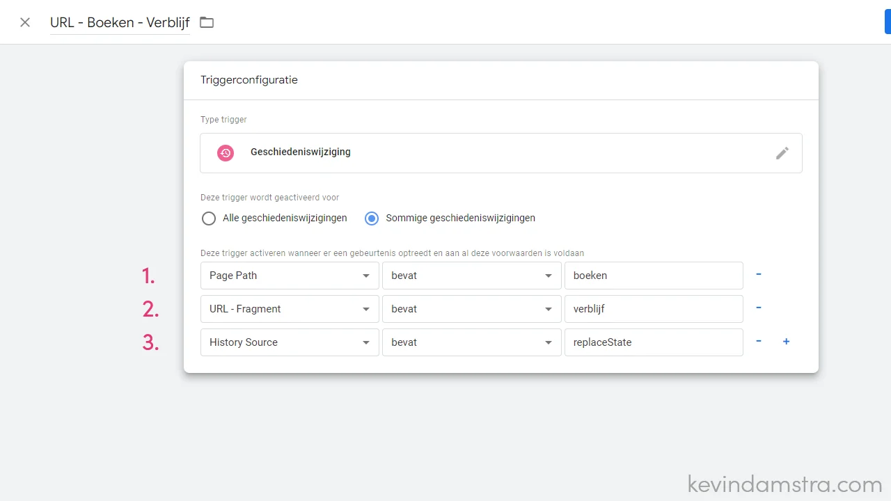 URL fragment - Triggerconfiguratie - Notes